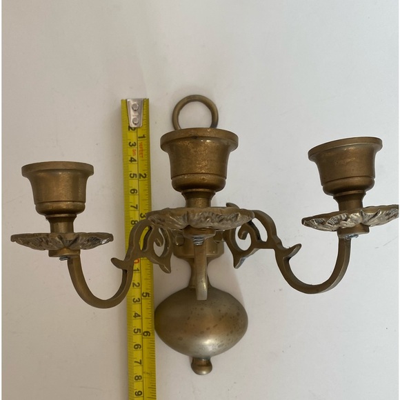 Vintage Brass 3 Candle Wall Sconce - Picture 7 of 11